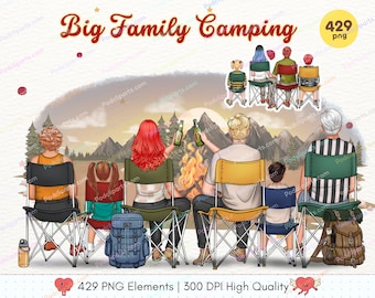 Big Bundle: Family Camping Clipart PNG - Summer Family Clipart,Vacation Clipart,Hiking Clipart featuring Dad,Mom,Kids,and Grandparents-CA518
