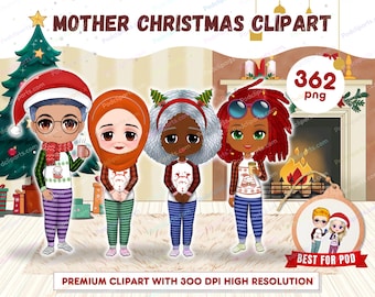 Chibi Grandma christmas Clipart PNG, Mother and daughter, Mother and Son, Mother's day clipart, Grandmother clipart, Family clipart - CA396