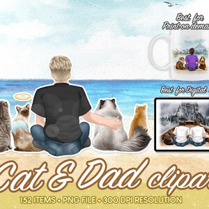 Cat Dad Clipart, Cat Father, Cat slaves png, Male clipart, Best friends clipart, Watercolor Cat, Dad gift from kids,Kitten Clip Art PNG-CA77