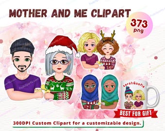 Chibi Grandma Clipart PNG, christmas Mother and daughter, Mother and Son, Mother's day clipart, Grandmother clipart, Family clipart - CA385