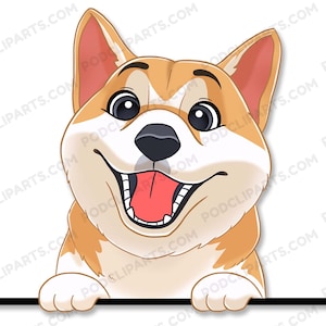 Shiba Inu Digital Download, Cartoon Dog Portrait, Dog Drawing, Dog Clipart, Dog lover png, Dog Face Digital Clipart,Peeking Dog Clipart-IL25