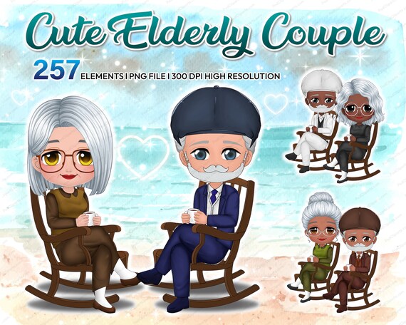 Chibi Grandparents Clipart PNG, Oldman and Older Women, Granny Clipart, Older Men, Grandfather Clipart, Grandmother Clipart, Family - CA308