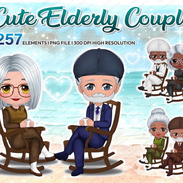 Chibi Grandparents Clipart PNG, Oldman and Older Women, Granny Clipart, Older Men, Grandfather Clipart, Grandmother Clipart, Family - CA308