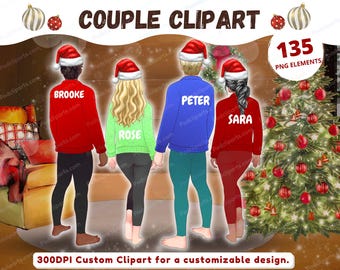 Paar kerst clipart PNG, beste vriend clipart, mannelijke clipart, vrouwelijke clipart, verjaardagscadeau, vriend vriendin clipart-CA206