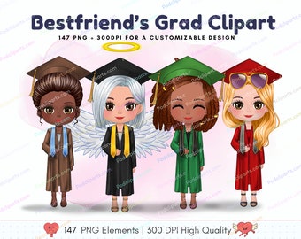 Graduation Clipart, Graduating Girls Planner Stickers, School Clipart, College Senior Clipart Fashion Illustrations, Students Custom - CA457