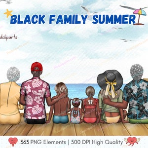 Clipart famiglia nera estiva, clipart famiglia spiaggia, clipart fratello sorella, clipart coppia, clipart bikini, bambini estivi - CA509