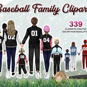 Baseball Familie Clipart PNG, Vater und Muttertag Junge, Mädchen und Baby Clipart Geschwister Softball Clipart Familie Clipart Baseball - CA311