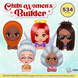 Chibi Women, Old women clipart PNG, Mother&#39;s Day Clipart, Women clipart, Mom clipart, Grandma clipart, Sister clipart, friend clipart- CA320