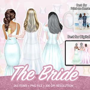 Bride Clipart, Wedding Clipart, Bridesmaid Clipart, Marriage Clipart, Bridal Clipart, Watercolor Wedding Clipart, Bride Tribe Clipart - CA51