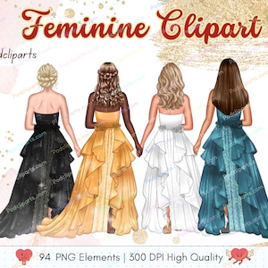 Beste vrienden illustraties PNG, plus size bochtige besties vrouwelijke aquarel, broer of zus meisje baas clipart, mode clipart, aangepaste BFF - CA496