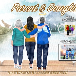 Mom Dad and Daughter Clipart, Family Clipart, Custom Family Portrait, Mother Clipart, Father Clipart, Parents Clipart, Family Day PNG - CA97