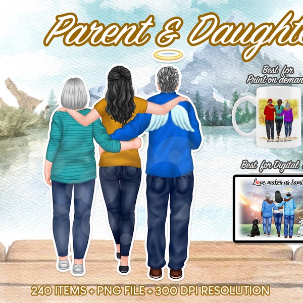 Mom Dad and Daughter Clipart, Family Clipart, Custom Family Portrait, Mother Clipart, Father Clipart, Parents Clipart, Family Day PNG - CA97