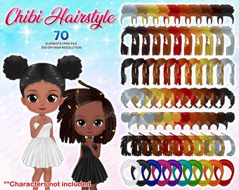 Chibi women hijab Hairstyles Clipart PNG VOL.1 , Black woman Hair, Chibi Hair, Customizable Hair, Natural Locs, Braid, Afro Hair - CA270