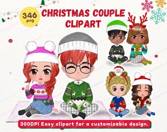 Christmas Best Friends Chibi Clipart, Bestie Clipart, Couple Clipart, Christmas BFF,Family Christmas,Merry Christmas,Xmas Clipart PNG-CA539