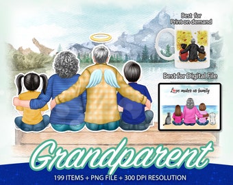 Watercolor Grandparents and Grandchildren Clipart, Family PNG (Digital Download)