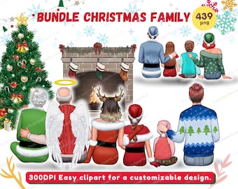 Christmas Family Clipart, Cozy Winter Clipart, Seasonal Clipart, Parent and Kids, Xmas Clipart, New Year Clipart, Family Christmas PNG-CA543