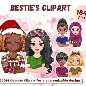 Best friends Christmas clipart PNG, Sibling Besties clipart, fashion girls clipart,soul sisters clipart, customizable clipart PNG - CA391