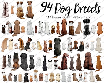 Bundle Dog Breeds Clipart, Dog png, Dog Clipart, Pet Portrait, Back of Dogs,Dog Lover Pet Clipart,Watercolor Dogs Clipart,Dogs Clip Art-CA73