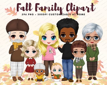 Bundle Fall Family Clipart Set, Custom Autumn Family, Reunion, Happy Thanksgiving,Fall Graphics,Winter Clipart,Holidays Clipart PNG-CA127