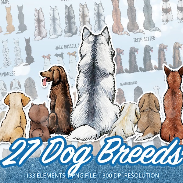 Dogs Back View, Watercolor Dogs Clipart, Dog Breeds Clipart, Dogs Clip Art, Dogs Illustration, Pets Illustrations, Dog Clipart, PNG -CA08