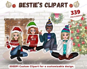 Best friends clipart PNG, Sibling Besties clipart, Plus size girls, fashion girls clipart,soul sisters clipart, customizable PNG - CA369