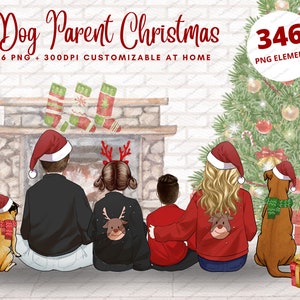 Christmas Family with Dog Clipart, Big Family, Holidays Clipart, Winter Dog clipart, Cozy Winter, Best friends clipart, Dog Parent PNG-CA139