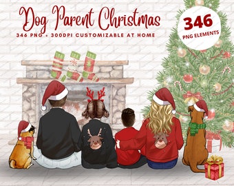 Christmas Family with Dog Clipart, Big Family, Holidays Clipart, Winter Dog clipart, Cozy Winter, Best friends clipart, Dog Parent PNG-CA139