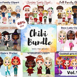 1500+ Bundle Chibi family clipart pack vol.1, character anime clipart girl clip art, friends boy and girl cartoon mug Christmas png - CA172