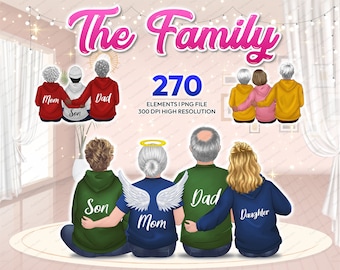 Custom Family Portrait Clipart PNG For Mom From Daughter Personalized Family Wall Art Illustration Mom Birthday Gift Family - CA283