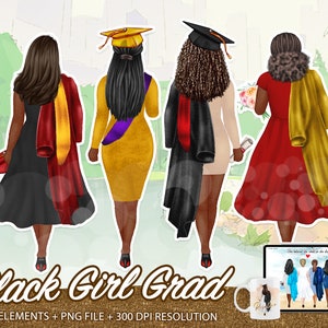 Graduation Girls Clipart, Black Woman Graduation Clipart, Last day of school, College Clipart, Black Graduating Girls, Graduate PNG - CA111