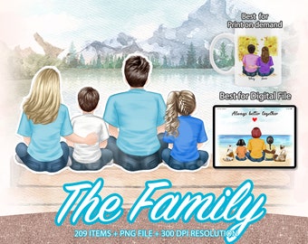 Custom Family Portrait, Family Clipart, Family Figures, Dad Mom Children, Clipart Family, Children clipart,Customizable Personal family-CA32