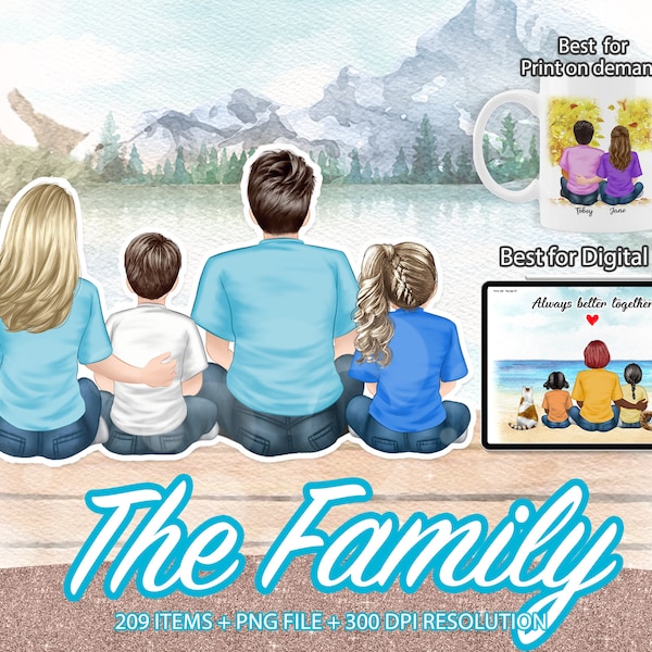 Portrait de famille personnalisé, Clipart familial, figures familiales, papa maman enfants, famille Clipart, clipart enfants, famille personnelle personnalisable-CA32