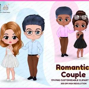 Romantic chibi couple Propose and Valentine day couple clipart, couple Custom couple creator Clipart kawaii clipart, anniversary PNG - CA219