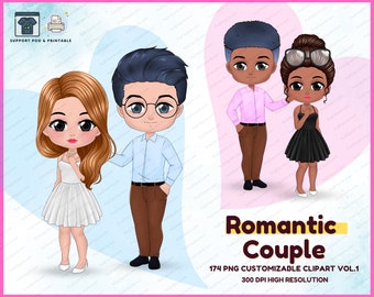 Romantic chibi couple Propose and Valentine day couple clipart, couple Custom couple creator Clipart kawaii clipart, anniversary PNG - CA219
