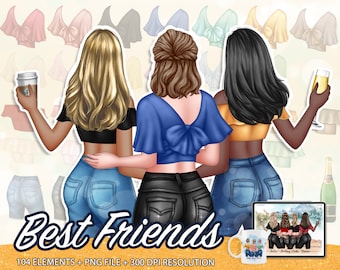 Best Friends Clipart, BFF clipart, Soul sisters clipart, Friendship clipart, Friends coffee clipart, Besties clipart, Girls clipart - CA17
