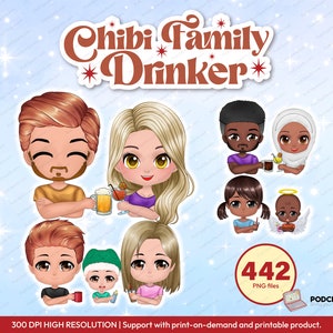 Chibi Family With Newborn Clipart PNG, Family DIY Clipart Set, Family Portrait Clipart Creator, Father&#39;s Day Clipart, Mother&#39;s Day - CA324