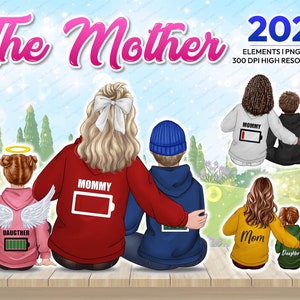 Kids and Mom Clipart PNG, Daughter  Children Family People Siblings Son Watercolor people Family Mug designs Sublimation designs - CA285