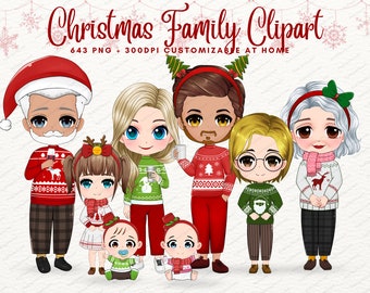 Bundle Christmas Family Clipart, Winter Family, Parents and Kids Clipart, Big Family, Season Clipart, Christmas PNG Bundle - CA123