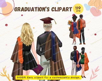 Graduate &quot;Graduation Clipart&quot; Congrats GRADUATING STUDENTS Toga Hat White Grad gowns Grad College Senior Male Female Students - CA434