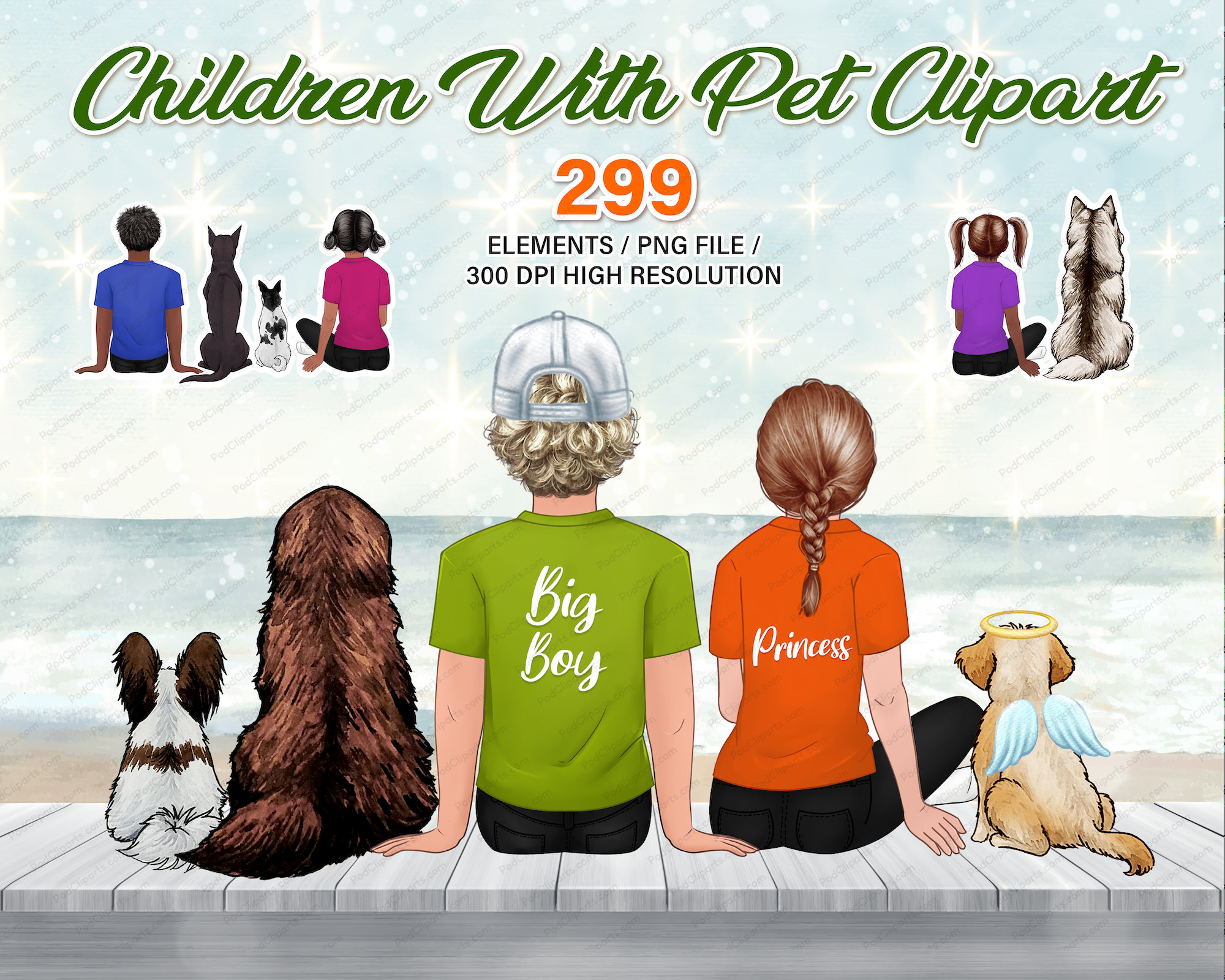 Girl and Dogs Lover Clipart PNG, Boy and Baby Gift, Gift for My Sister ...