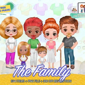 Cute Family Chibi Clipart Set, Grandfather, Grandmother, Mother, Father, boy, girl and Teen clipart, Lovely All generation family - CA337