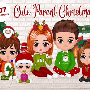 407 Christmas Big Family Clipart, Winter Family, Parents and Kids Clipart, Big Family, Season Clipart, Christmas PNG Bundle - CA202