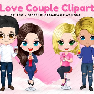 Couple Chibi Clipart, Best Friend Clipart, Cocktail Clipart, Besties Clipart, Male and Female Clipart, Couple Portrait, Couple PNG - CA113