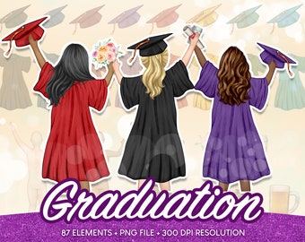 Graduation Girls Clipart, Fashion Illustrations (PNG)