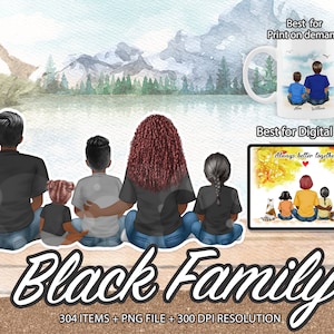 Our Black Family Clipart, Black Mom Clipart, Black Dad Clipart, Big Brother, Sister Clipart, Family is Everything,African American PNG-CA108