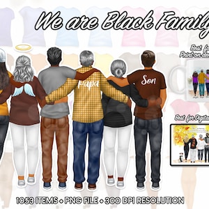 We are Black Family Clipart, Customizable Family, Mom Dad Daughter Son, Big Sister, Blended Family, Family Tree, Family Vacation PNG - CA110