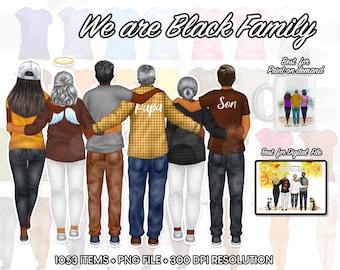 We are Black Family Clipart, Customizable Family, Mom Dad Daughter Son, Big Sister, Blended Family, Family Tree, Family Vacation PNG - CA110
