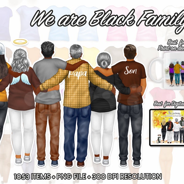 We are Black Family Clipart, Customizable Family, Mom Dad Daughter Son, Big Sister, Blended Family, Family Tree, Family Vacation PNG - CA110