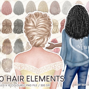 カスタム女性ヘアスタイル クリップアート、ヘア クリップアート、ナチュラル ヘアの女性クリップアート、パーソナライズ クリップアート、ポニーテール クリップアート、ロング ヘア ガールズ、PNG-CA02