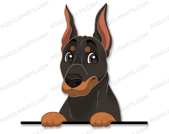 Doberman Pinscher Dog Clipart, PeekABoo Dog, Cartoon Pet Portrait, Pet Cartoon, Cartoon Dog, Dog Portrait,Pet Drawing,Dog Face Clip Art-IL28